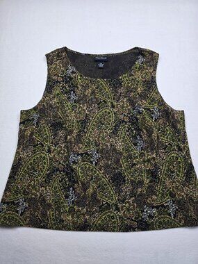 Maggie Barnes Womens Paisley Sleeveless Top 22W Black/Green Floral Print